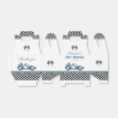 Vintage Blue Race Car 1st Birthday Bedankdoosjes (Uitgevouwen)