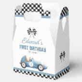 Vintage Blue Race Car 1st Birthday Bedankdoosjes (Geopend)