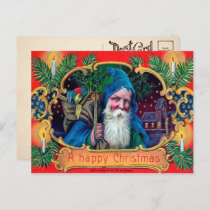 Vintage Blue Robed Santa Briefkaart