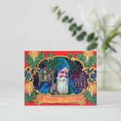 Vintage Blue Robed Santa Briefkaart (Staand voorkant)