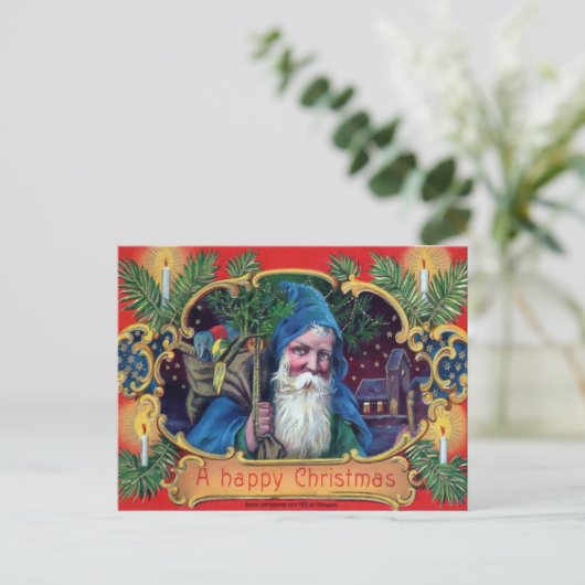 Vintage Blue Robed Santa Briefkaart (Staand voorkant)