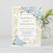 Vintage Blue Rozen Gold Princess Vrijgezellenfeest Kaart (Staand voorkant)