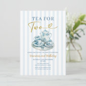 Vintage Blue Tea for two girl Birthday Stripe Kaart (Staand voorkant)