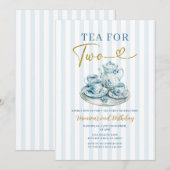 Vintage Blue Tea for two girl Birthday Stripe Kaart (Voorkant / Achterkant)