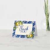 Vintage Blue Tile Yellow Lemons  Bedankkaart (Voorkant)