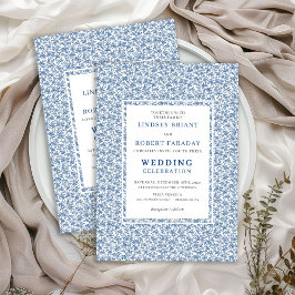 Vintage Blue Toile de Jouy Elegant Wedding Invite Kaart
