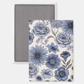 Vintage Blue Toile Floral Botanical Pattern Magneet (Voorkant / Achterkant)