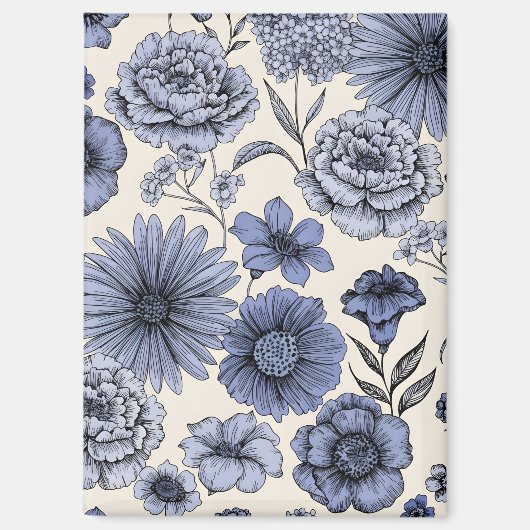 Vintage Blue Toile Floral Botanical Pattern Magneet (Voorkant)