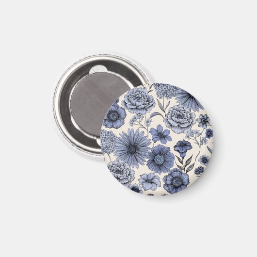 Vintage Blue Toile Floral Botanical Pattern Magneet (Voorkant / Achterkant)