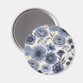 Vintage Blue Toile Floral Botanical Pattern Magneet (Voorkant / Achterkant)