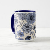 Vintage Blue Toile Floral Botanical Pattern Mok (Voorkant links)