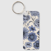 Vintage Blue Toile Floral Botanical Pattern Sleutelhanger (Voorkant)