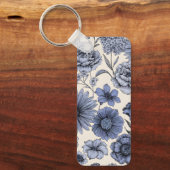Vintage Blue Toile Floral Botanical Pattern Sleutelhanger (Voorkant)
