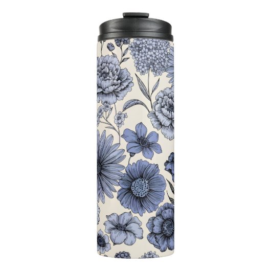 Vintage Blue Toile Floral Botanical Pattern Thermosbeker (Voorkant)