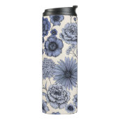 Vintage Blue Toile Floral Botanical Pattern Thermosbeker (Gedraaid links)