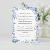 Vintage Blue Toile Floral Wedding Bedankkaart (Staand voorkant)