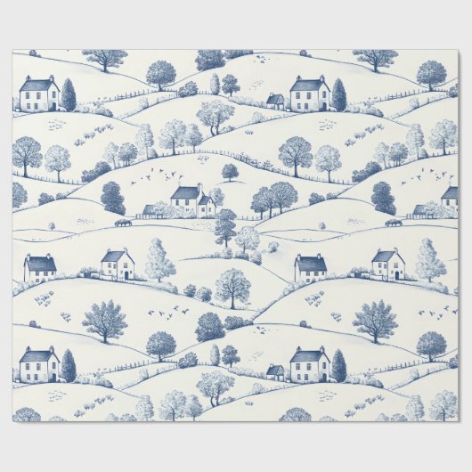 Vintage Blue Toile Landscape (2) Cadeaupapier (Vlak)