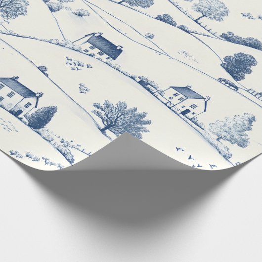 Vintage Blue Toile Landscape (2) Cadeaupapier (Hoek)