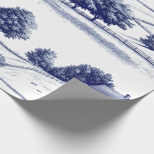 Vintage Blue Toile Landscape (3) Cadeaupapier (Hoek)