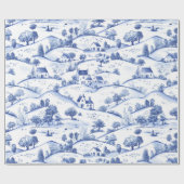 Vintage Blue Toile Landscape (4) Cadeaupapier (Vlak)