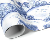 Vintage Blue Toile Landscape (4) Cadeaupapier (Rol Hoek)