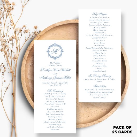 Vintage Blue Toile Monogram Wedding Programs Reclamekaart