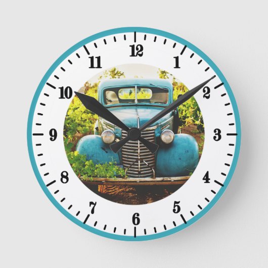 Vintage Blue Truck  Ronde Klok (Voorkant)