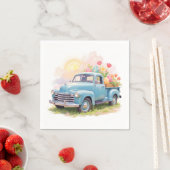 Vintage Blue Truck with Easter Eggs & Tulips Servet (Insitu)