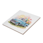 Vintage Blue Truck with Easter Eggs & Tulips Tegeltje (Zijkant)