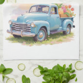Vintage Blue Truck with Easter Eggs & Tulips Theedoek (Gevouwen)