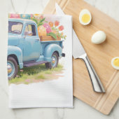 Vintage Blue Truck with Easter Eggs & Tulips Theedoek (Quarter Fold)