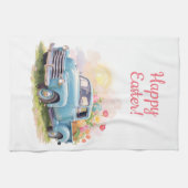 Vintage Blue Truck with Easter Eggs & Tulips Theedoek (Horizontaal)