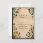 Vintage Blue Wildflower Wedding RSVP Kaartje (Voorkant)