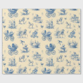 Vintage Blue  & Yellow Toile Baby Theme Cadeaupapier (Vlak)