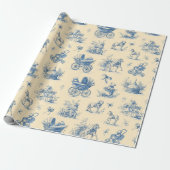 Vintage Blue  & Yellow Toile Baby Theme Cadeaupapier (Uitgerold)