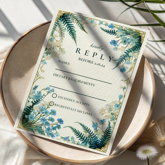 Vintage Bluebell Botanical Wedding RSVP Kaartje