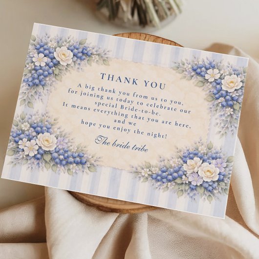 Vintage Blueberry Blossom Bridal Shower Bedankkaart