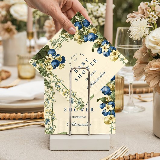 Vintage Blueberry Botanical Baby Shower Servet