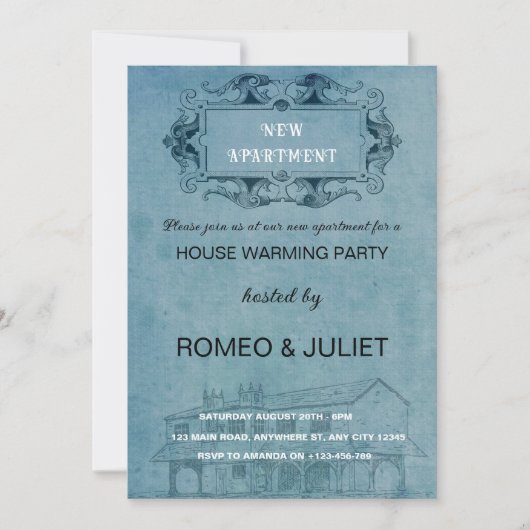 Vintage Blueprint Homewarming Invitation Kaart (Voorkant)