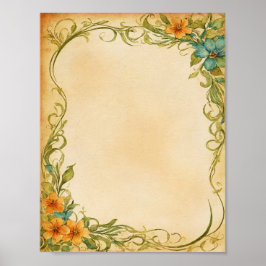 Vintage Blumen Rahmen Design Bordüre Download Poster