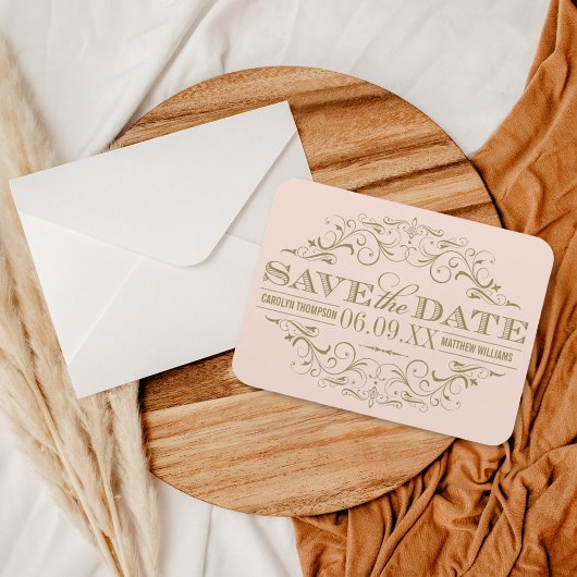 Vintage Blush Antieke Bloei Bewaar de Datum Magneet