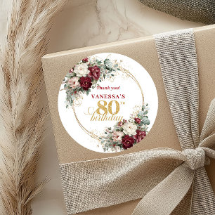 Vintage Blush Burgundy 80ste Verjaardag Stickers