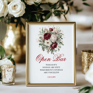 Vintage Blush Burgundy Bloem Open Bar Bord Poster