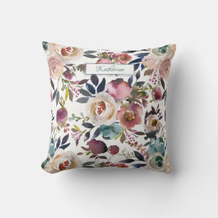 Vintage Blush Crème Roze Bloemenschildering op Wat Kussen