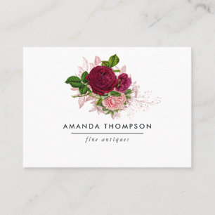 Vintage Blush en Burgundy Waterverf Bloemen Visitekaartje