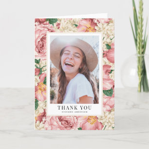Vintage Blush en Ivoren Bloemen Afstudeerfoto Bedankkaart