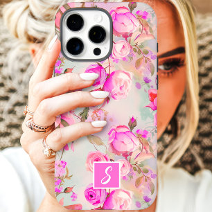 Vintage Blush En Roze Bloemige Monogram iPhone 16 Pro Max Hoesje