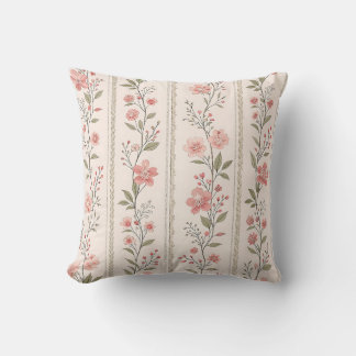 Vintage Blush Floral Stripe Throw Pillow – Cottage Kussen