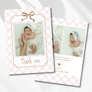 Vintage Blush Geruite Plaid Baby Foto Bedankt Aankondiging