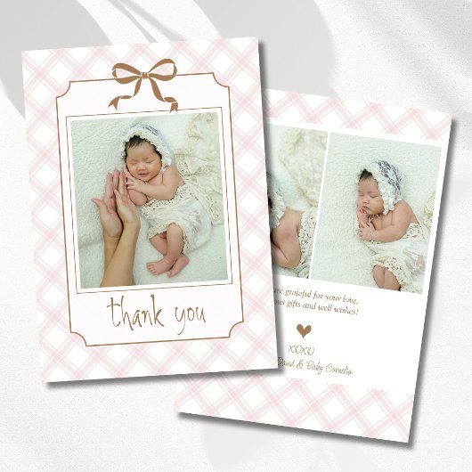 Vintage Blush Geruite Plaid Baby Foto Bedankt Aankondiging